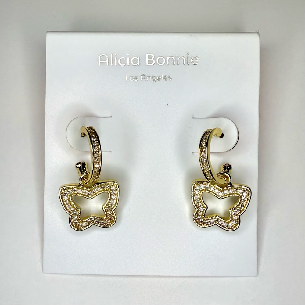 Alicia Bonnie-Earrings-Emilie-Gold Butterfly-Dangle-NWT